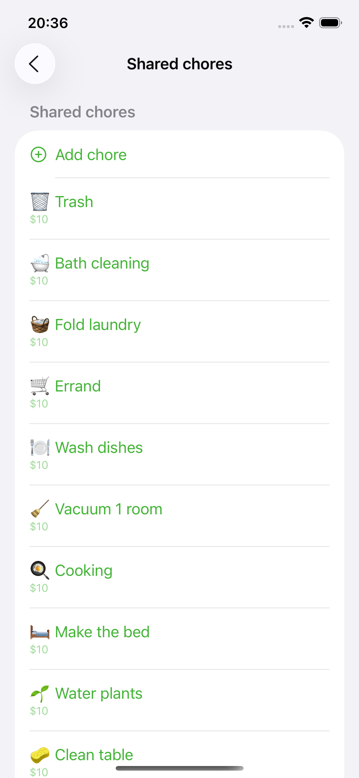 KinKan shared chores screen